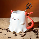 NNETM 16oz Large Ceramic Halloween Devil Mug with Stirring Stick