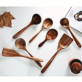 NNETM 7-Piece Natural Teak Wooden Spoons for Cooking Set