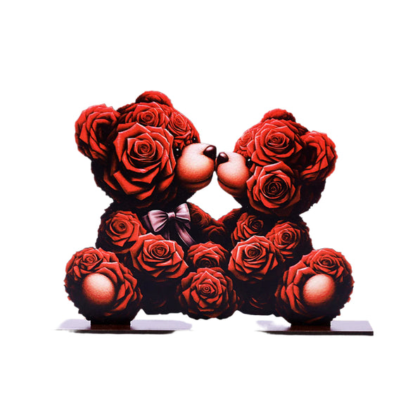 NNETM Romantic Wooden Rose Bear Ornament