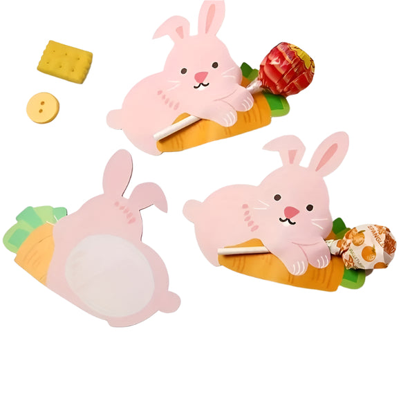 NNETM Pink Bunny Lollipop Paper Cards Easter Decorations (50pcs)