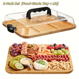 Bamboo Charcuterie Serving Board with Clear Acrylic Lid & Carry Handles