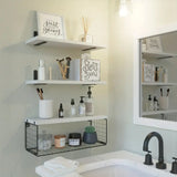NNETM Elevate your bathroom decor with these sleek wood floating shelves