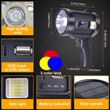 NNETM Ultra Bright Rechargeable Spotlight Flashlight with Color Filters - Perfect for Camping