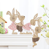 NNETM Rustic Wooden Easter Bunny Family Ornament 3D Decoration