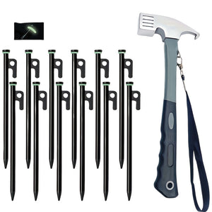 NNETM Camping Hammer with 12 Tent Pegs Kit