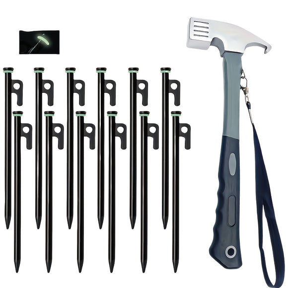 NNETM Camping Hammer with 12 Tent Pegs Kit