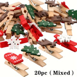 20pcs Wooden Christmas Mini Clips 3.5cm Mixed