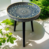 NNETM Outdoor Round Tray Table with Wooden Legs