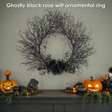 NNETM Halloween Deadwood Wreath Black Roses Wall Hanging
