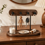 Wooden Key Holder Tray with 4 Hooks