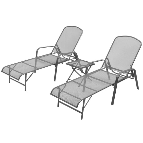 NNEVL Sun Loungers 2 pcs with Table Steel Anthracite
