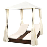 NNEVL Double Sun Lounger with Curtains Poly Rattan Brown