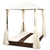 NNEVL Double Sun Lounger with Curtains Poly Rattan Brown