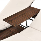 NNEVL Double Sun Lounger with Curtains Poly Rattan Brown