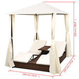 NNEVL Double Sun Lounger with Curtains Poly Rattan Brown