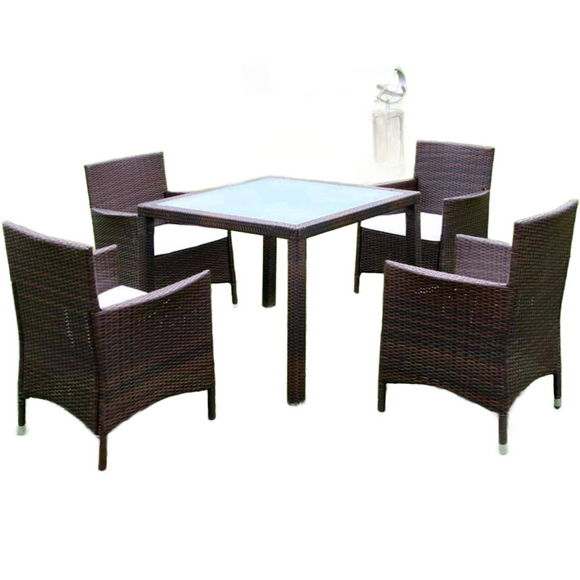 NNEVL 5 Piece Outdoor Dining Set with Cushions Poly Rattan Brown