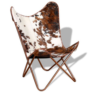 NNEVL Butterfly Chair Brown and White Real Cowhide Leather