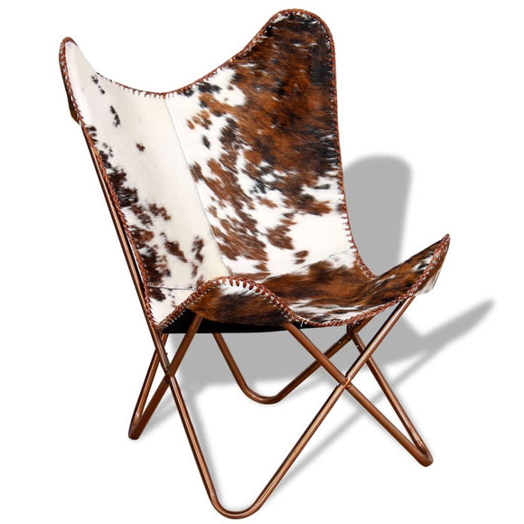 NNEVL Butterfly Chair Brown and White Real Cowhide Leather