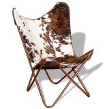 NNEVL Butterfly Chair Brown and White Real Cowhide Leather