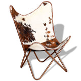 NNEVL Butterfly Chair Brown and White Real Cowhide Leather
