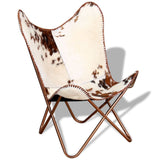NNEVL Butterfly Chair Brown and White Real Cowhide Leather