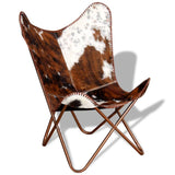 NNEVL Butterfly Chair Brown and White Real Cowhide Leather