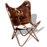 NNEVL Butterfly Chair Brown and White Real Cowhide Leather