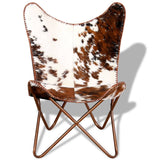 NNEVL Butterfly Chair Brown and White Real Cowhide Leather