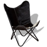 NNEVL Butterfly Chair Black and White Real Cowhide Leather