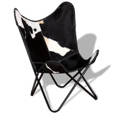 NNEVL Butterfly Chair Black and White Real Cowhide Leather