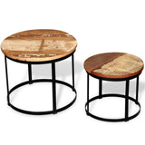 NNEDPE Coffee Table Set 2 Pieces Solid Reclaimed Wood Round 40/50cm