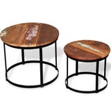 NNEDPE Coffee Table Set 2 Pieces Solid Reclaimed Wood Round 40/50cm