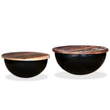 NNEDPE Coffee Table Set 2 Pieces Solid Reclaimed Wood Black Bowl Shape