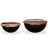 NNEDPE Coffee Table Set 2 Pieces Solid Reclaimed Wood Black Bowl Shape