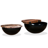 NNEDPE Coffee Table Set 2 Pieces Solid Reclaimed Wood Black Bowl Shape