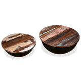 NNEDPE Coffee Table Set 2 Pieces Solid Reclaimed Wood Black Bowl Shape