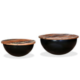 NNEDPE Coffee Table Set 2 Pieces Solid Reclaimed Wood Black Bowl Shape