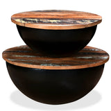 NNEDPE Coffee Table Set 2 Pieces Solid Reclaimed Wood Black Bowl Shape