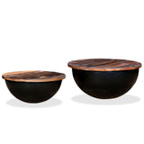 NNEDPE Coffee Table Set 2 Pieces Solid Reclaimed Wood Black Bowl Shape