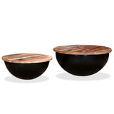 NNEDPE Coffee Table Set 2 Pieces Solid Reclaimed Wood Black Bowl Shape