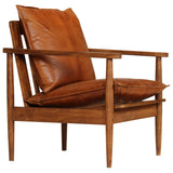 NNEVL Armchair Brown Real Leather with Acacia Wood