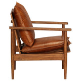 NNEVL Armchair Brown Real Leather with Acacia Wood