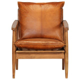 NNEVL Armchair Brown Real Leather with Acacia Wood