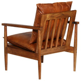 NNEVL Armchair Brown Real Leather with Acacia Wood