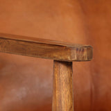 NNEVL Armchair Brown Real Leather with Acacia Wood