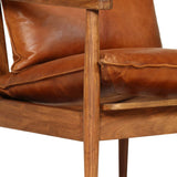 NNEVL Armchair Brown Real Leather with Acacia Wood