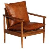 NNEVL Armchair Brown Real Leather with Acacia Wood