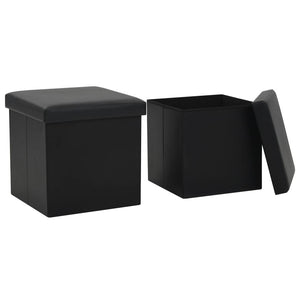 NNEVL Folding Storage Stools 2 pcs Black Faux Leather