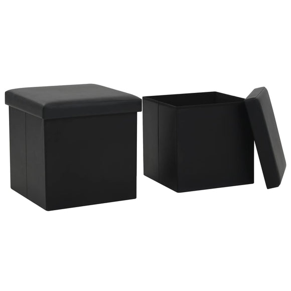 NNEVL Folding Storage Stools 2 pcs Black Faux Leather