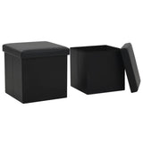 NNEVL Folding Storage Stools 2 pcs Black Faux Leather
